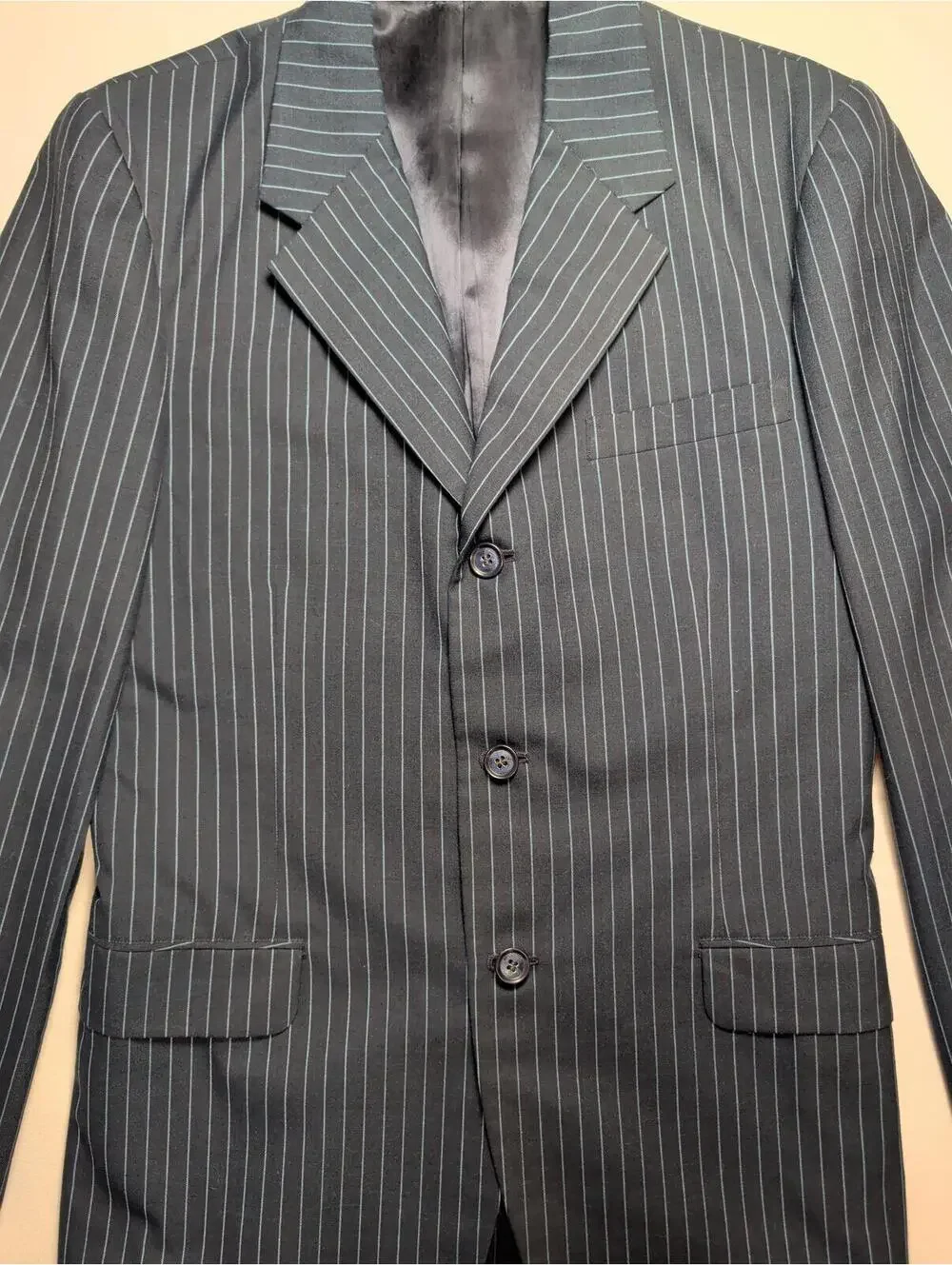 90s Vintage Bespoke Pinstripe 3 Piece Suit Navy Tailored Henries of Japan Unisex